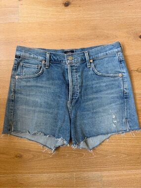 Citizens Of Humanity Marlow Easy Short Light Blue Distressed Denim Cutoff Shorts